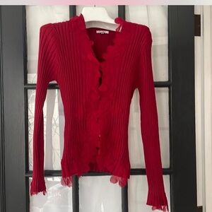 Vintage Carducci Red Ruffled Women's cardigan Sweater XL